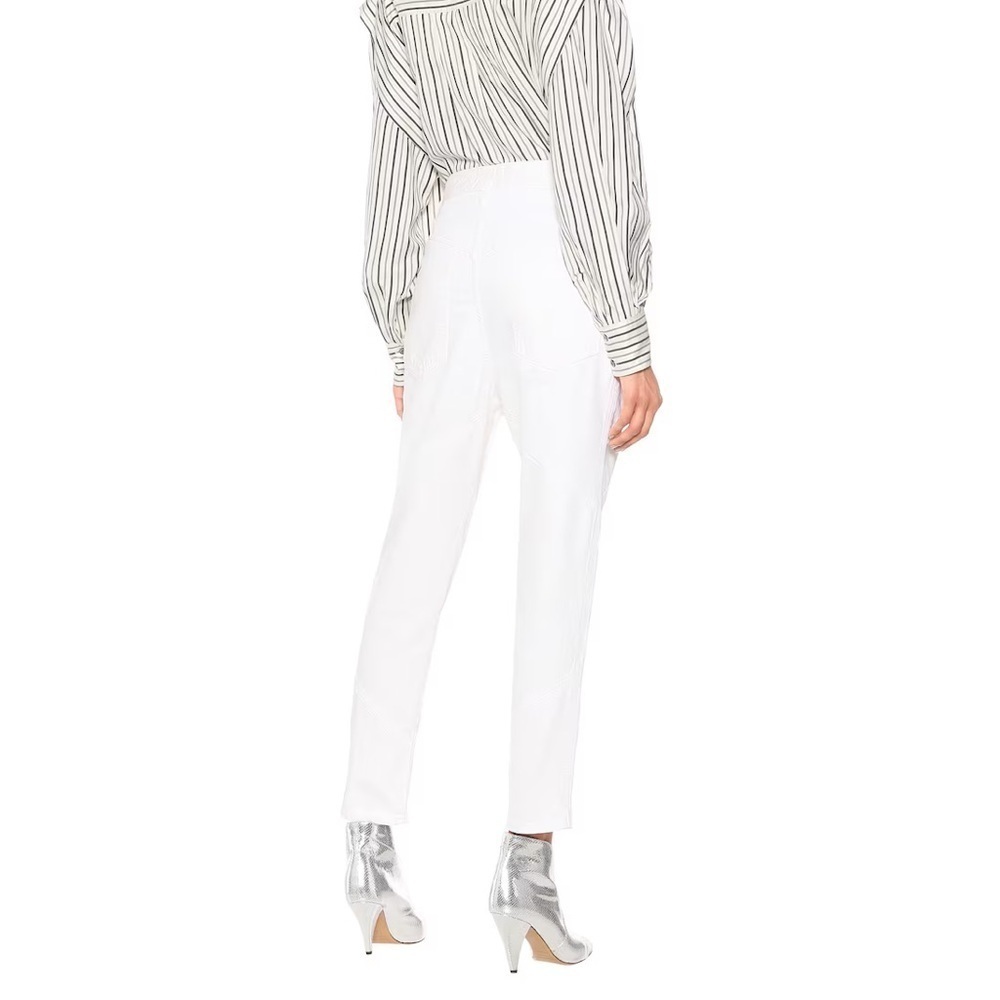 Isabel Marant Nadeloisa Tapered Leg Cotton High Rise Slim Jeans White Trousers 2 - Picture 2 of 13
